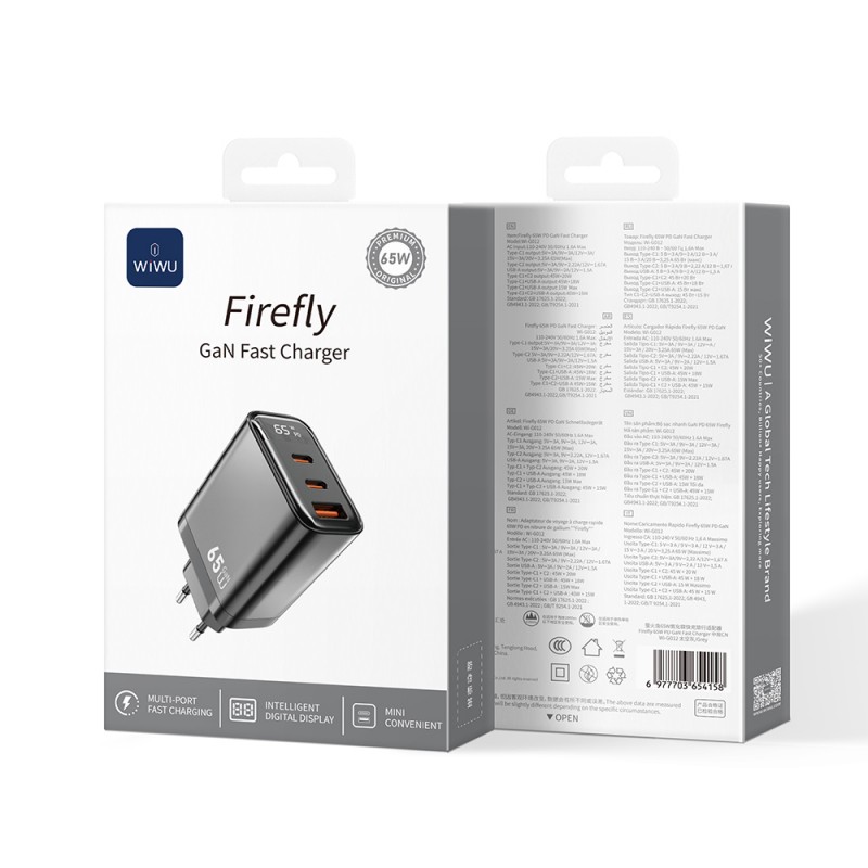 Bal-z Wiwu Wi-G012 Firefly Serisi Dual Type-C PD & USB-A GaN Teknolojili Hızlı Şarj Başlığı 65W