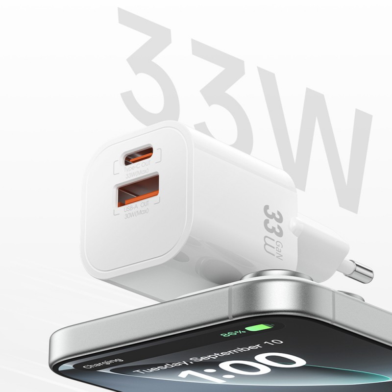 Bal-z Wiwu Wi-G017 Cube Serisi Type-C PD & USB-A GaN Tech PD Hızlı Şarj Özellikli Mini Şarj Başlığı 33W