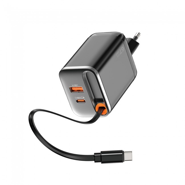 Wiwu Wi-G020 Helix Serisi GaN Teknolojili Hızlı Şarj Başlığı USB-A to Type-C PD 65W Type-C Kablolu Şarj Seti Wiwu Wi-G020 Helix Serisi GaN Teknolojili Hızlı Şarj Başlığı USB-A to Type-C PD 65W Type-C Kablolu Şarj Seti
