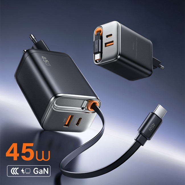 Wiwu Wi-G021 Helix Serisi GaN Teknolojili Hızlı Şarj Başlığı USB-A to Type-C PD 45W Type-C Kablolu Şarj Seti Wiwu Wi-G021 Helix Serisi GaN Teknolojili Hızlı Şarj Başlığı USB-A to Type-C PD 45W Type-C Kablolu Şarj Seti