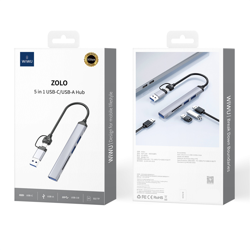 Bal-z Wiwu Wi-HB003 Zolo Serisi USB3.0 + USB2.0 + SD/TF Bağlantılı Type-C USB-A 5in1 Hub