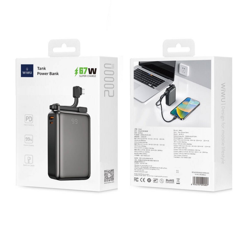 Bal-z Wiwu Wi-P012 Tank Serisi Dijital Ekranlı Taşınabilir Powerbank 20000mAh 67W