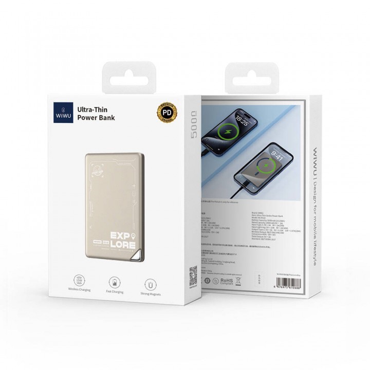 Wiwu Wi-P019 Ultra-Thin Explore Serisi Led Göstergeli Wireless Magsafe Powerbank 15W 5000mAh