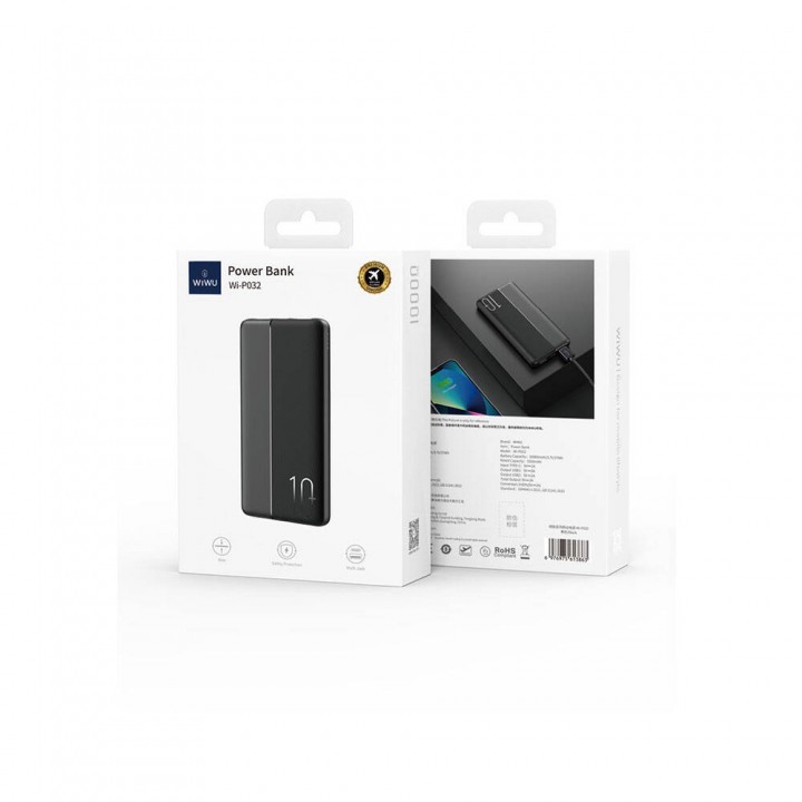 Wiwu Wi-P032 Dual USB-A ve Type-C PD LED Işık Göstergeli Taşınabilir Powerbank 10000mAh