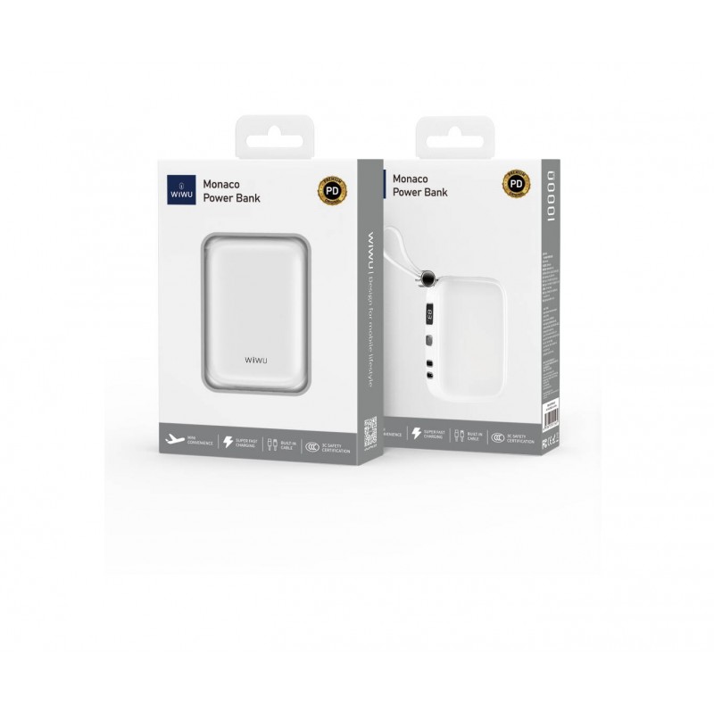 Bal-z Wiwu Wi-P042 Monaco Serisi Lightning ve Type-C Kablolu Dijital LED Göstergeli Askılı Powerbank 10000mAh