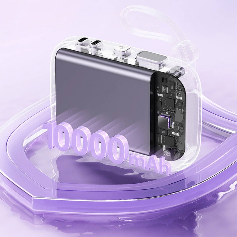 Bal-z Wiwu Wi-P042 Monaco Serisi Lightning ve Type-C Kablolu Dijital LED Göstergeli Askılı Powerbank 10000mAh