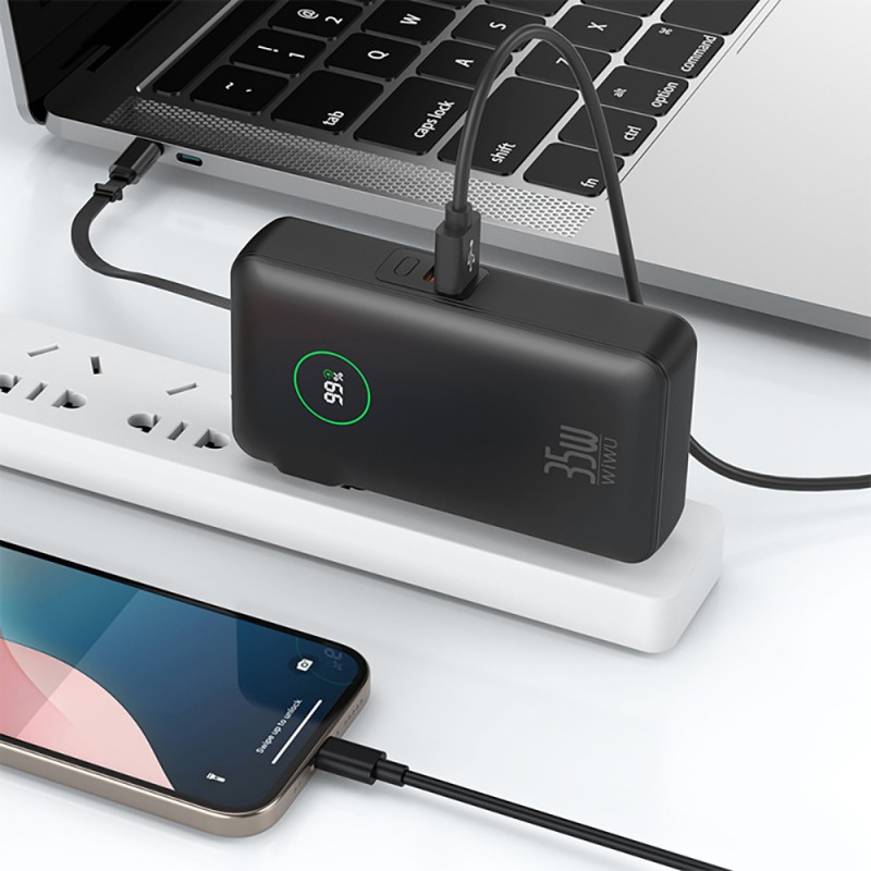 Bal-z Wiwu Wi-P049 Noble Serisi Type-C Kablolu Dijital LED Göstergeli Powerbank PD 35W 10000mAh