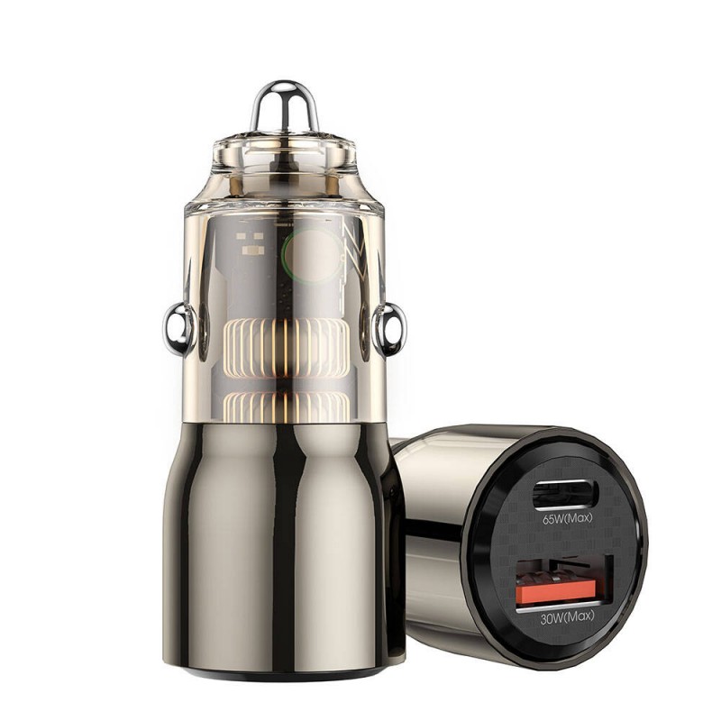 Bal-z Wiwu Wi-QC012 Geek Serisi Type-C + USB-A Hızlı Şarj Özellikli Transparan Tasarımlı Araç Şarj Aleti 95W