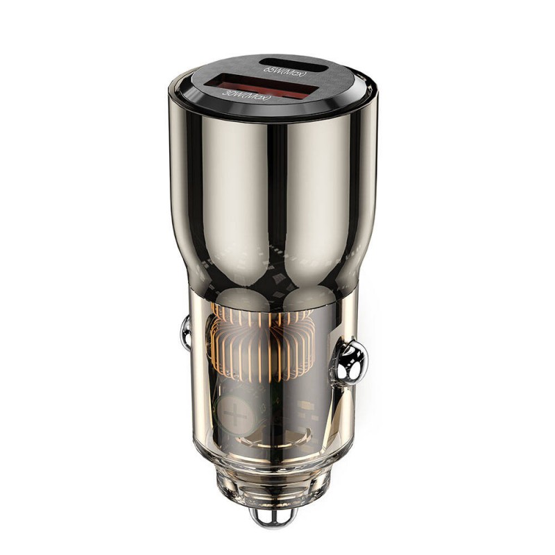 Bal-z Wiwu Wi-QC012 Geek Serisi Type-C + USB-A Hızlı Şarj Özellikli Transparan Tasarımlı Araç Şarj Aleti 95W