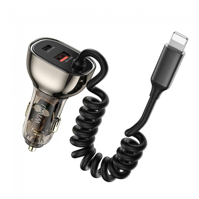 Wiwu Wi-QC019 Geek Serisi Type-C + Lightning Kablolu + USB-A Hızlı Şarj Özellikli Transparan Tasarımlı Araç Şarj Aleti 90W Wiwu Wi-QC019 Geek Serisi Type-C + Lightning Kablolu + USB-A Hızlı Şarj Özellikli Transparan Tasarımlı Araç Şarj Aleti 90W
