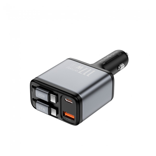 Wiwu Wi-QC027 Exeed Serisi Type-C&Lightning Kablolu + USB-A Hızlı Şarj Özellikli Led Göstergeli Araç Şarj Aleti 117W Wiwu Wi-QC027 Exeed Serisi Type-C&Lightning Kablolu + USB-A Hızlı Şarj Özellikli Led Göstergeli Araç Şarj Aleti 117W