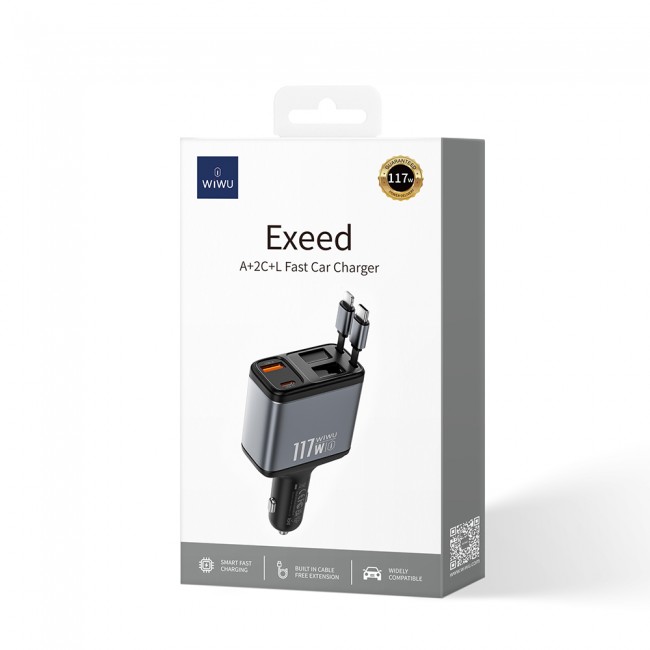 Wiwu Wi-QC027 Exeed Serisi Type-C&Lightning Kablolu + USB-A Hızlı Şarj Özellikli Led Göstergeli Araç Şarj Aleti 117W Wiwu Wi-QC027 Exeed Serisi Type-C&Lightning Kablolu + USB-A Hızlı Şarj Özellikli Led Göstergeli Araç Şarj Aleti 117W
