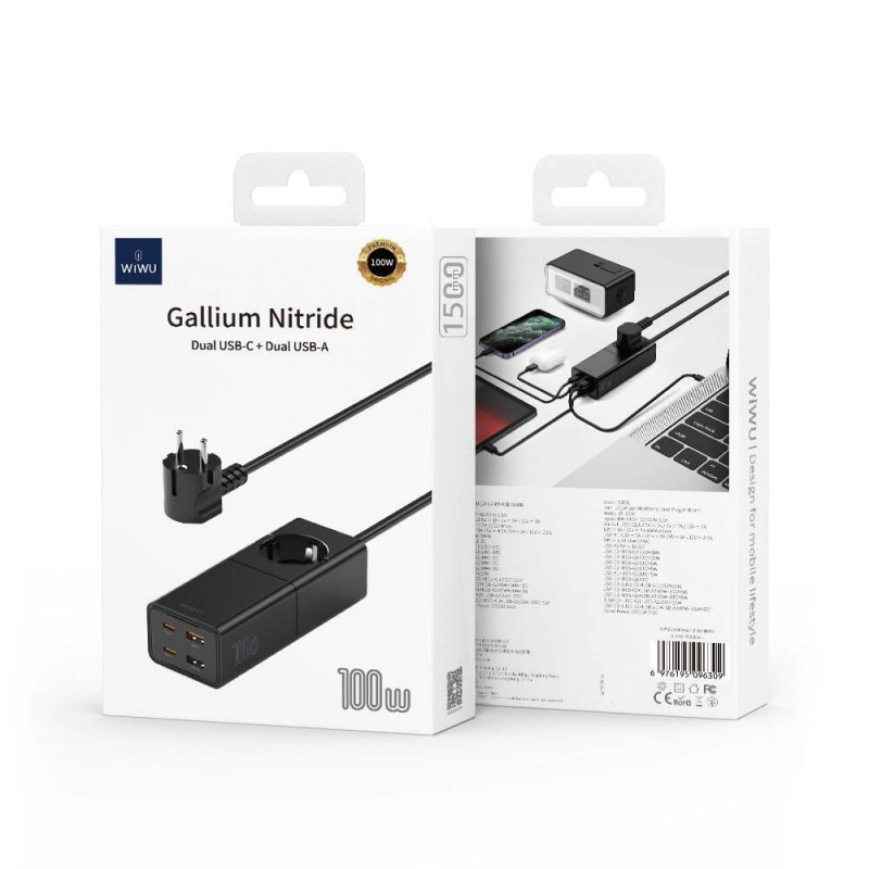 Bal-z Wiwu Wi-S004 GaN Tech Çift Type-C ve Çift USB-A Girişli Priz 100W 150cm