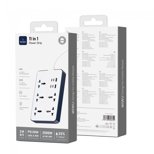 Wiwu Wi-S006 20W GaN Tech Power Strip 11 in 1 Çoklu Priz Wiwu Wi-S006 20W GaN Tech Power Strip 11 in 1 Çoklu Priz
