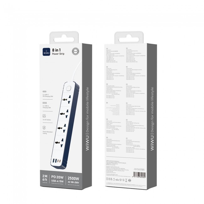 Wiwu Wi-S007 20W GaN Tech Power Strip 8 in 1 Çoklu Priz 2M Wiwu Wi-S007 20W GaN Tech Power Strip 8 in 1 Çoklu Priz 2M