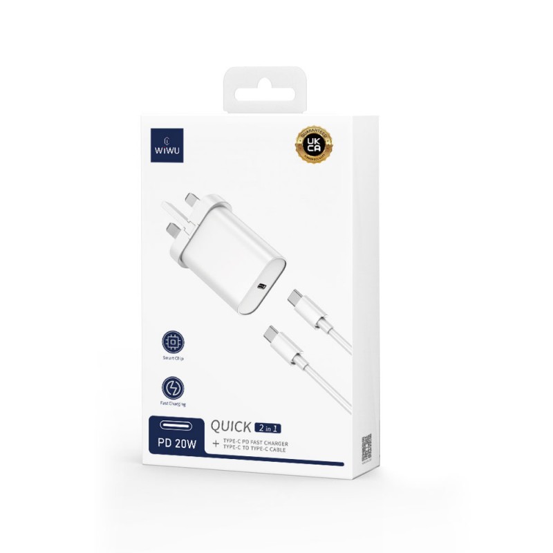 Bal-z Wiwu Wi-U001 Quick 20W Tek Bağlantılı Şarj Başlığı Type-C to Type-C PD 20W Kablolu Şarj Seti