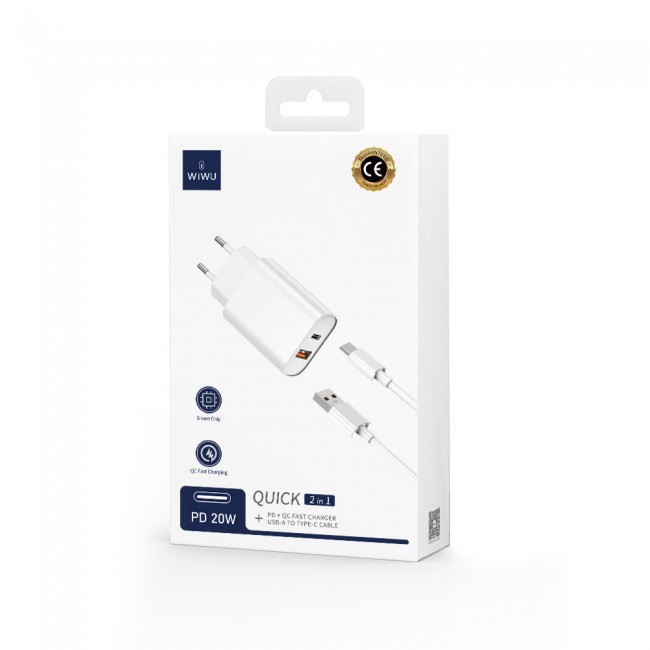 Wiwu Wi-U002 Quick Hızlı Şarj Başlığı USB-A to Type-C PD 20W Kablolu Şarj Seti Wiwu Wi-U002 Quick Hızlı Şarj Başlığı USB-A to Type-C PD 20W Kablolu Şarj Seti