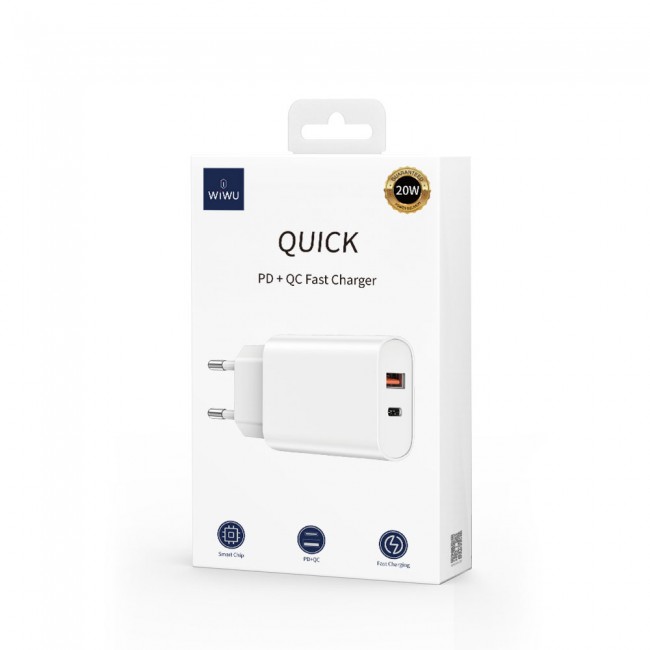 Wiwu Wi-U002 Quick Type-C PD & USB-A QC Hızlı Şarj Başlığı 20W Wiwu Wi-U002 Quick Type-C PD & USB-A QC Hızlı Şarj Başlığı 20W