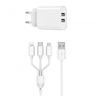 Wiwu Wi-U003 2.1A Çift USB Çıkışlı Hızlı Şarj Seti 3in1 Kablolu Type-C/Lightning/Micro Wiwu Wi-U003 2.1A Çift USB Çıkışlı Hızlı Şarj Seti 3in1 Kablolu Type-C/Lightning/Micro