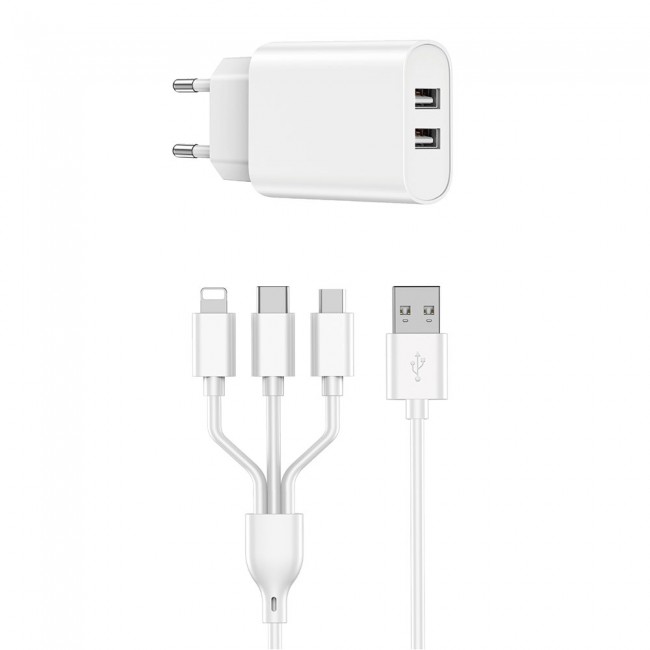 Wiwu Wi-U003 2.1A Çift USB Çıkışlı Hızlı Şarj Seti 3in1 Kablolu Type-C/Lightning/Micro Wiwu Wi-U003 2.1A Çift USB Çıkışlı Hızlı Şarj Seti 3in1 Kablolu Type-C/Lightning/Micro