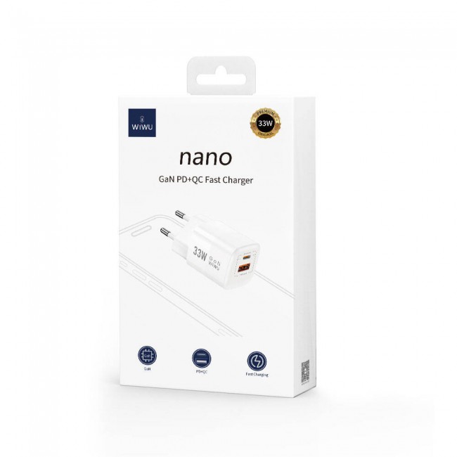 Wiwu Wi-U008 GaN Tech PD Hızlı Şarj Özellikli QC 3.0 Seyahat Şarj Başlığı 33W Wiwu Wi-U008 GaN Tech PD Hızlı Şarj Özellikli QC 3.0 Seyahat Şarj Başlığı 33W