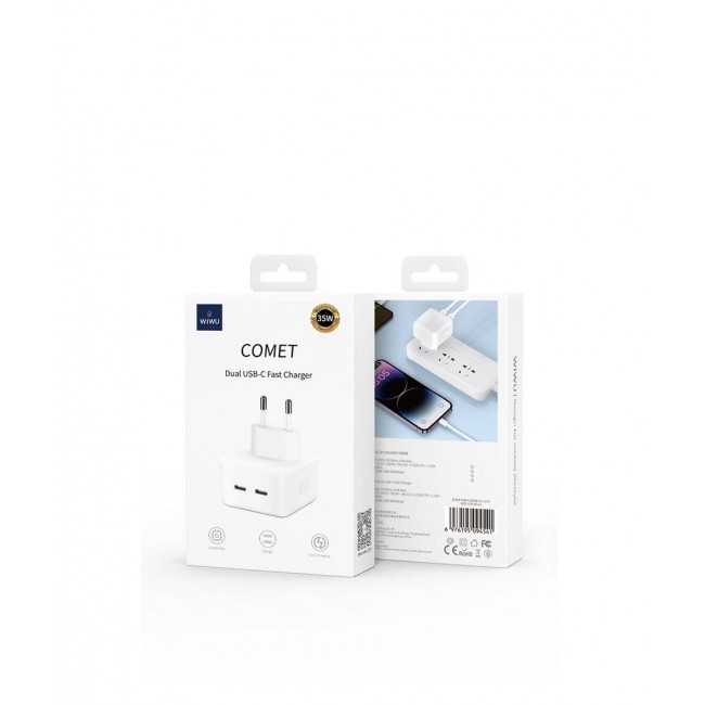 Wiwu Wi-U010 Comet Serisi Dual Type-C Hızlı Şarj Özellikli Seyahat Şarj Başlığı 35W Wiwu Wi-U010 Comet Serisi Dual Type-C Hızlı Şarj Özellikli Seyahat Şarj Başlığı 35W