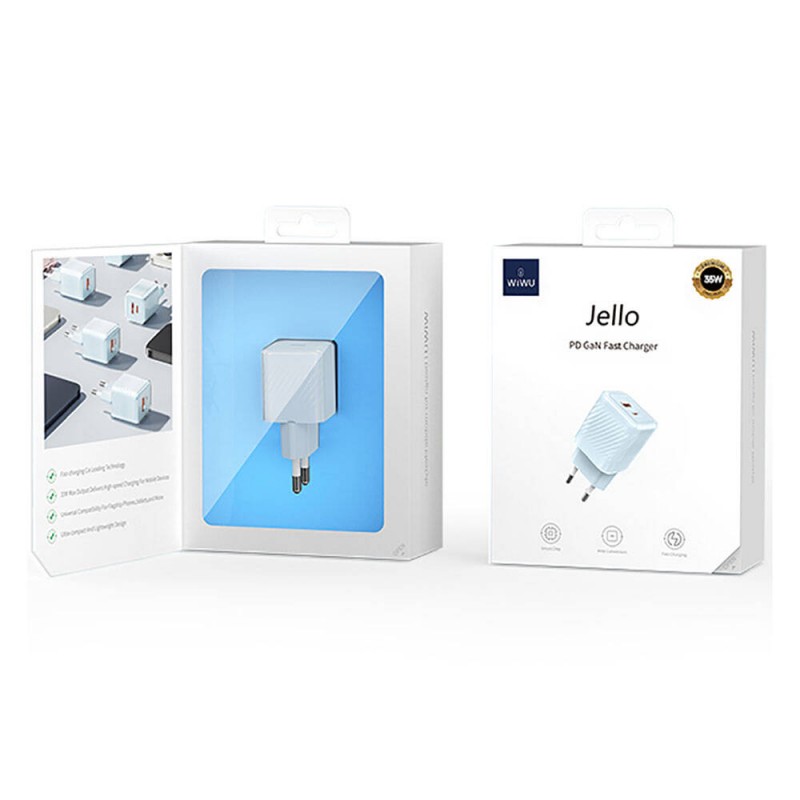 Bal-z Wiwu Wi-U015 Jello Blue Serisi GaN Tech PD Hızlı Şarj Özellikli Seyahat Şarj Başlığı 35W