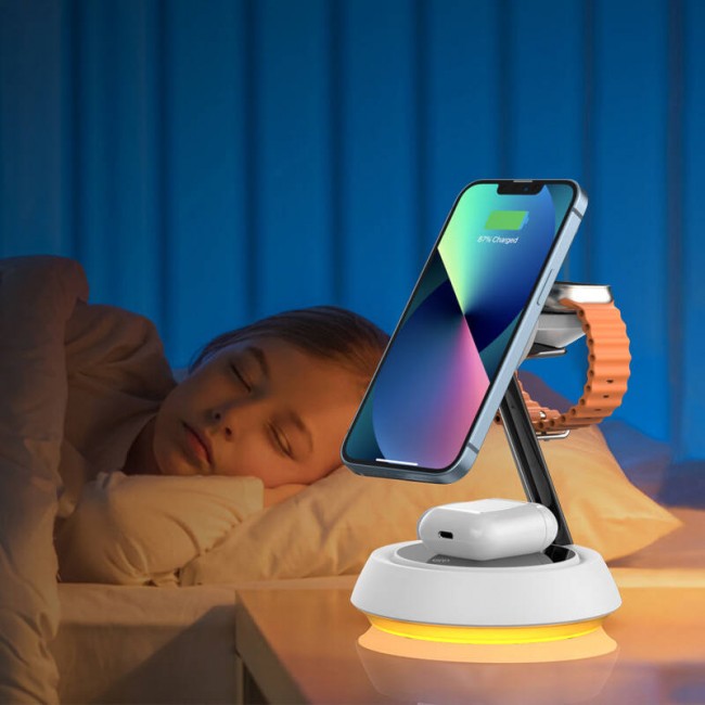 Wiwu Wi-W002 3in1 Hızlı Şarj Özellikli Magnetik Kablosuz Şarj Standı Wiwu Wi-W002 3in1 Hızlı Şarj Özellikli Magnetik Kablosuz Şarj Standı