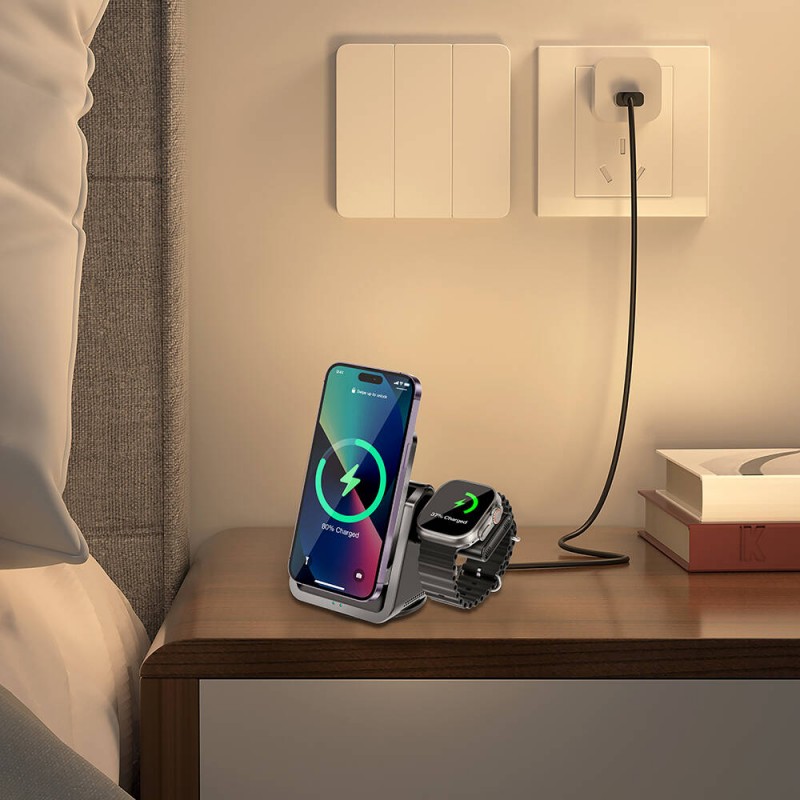 Bal-z Wiwu Wi-W018 Coolpad Serisi Telefon ve Akıllı Saat İçin 15W 3in1 Kablosuz Şarj Standı