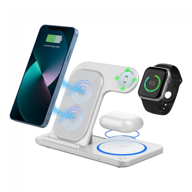 Wiwu Wi-W020 3in1 Katlanabilir Hızlı Şarj Özellikli Magnetik Kablosuz Şarj Standı Wiwu Wi-W020 3in1 Katlanabilir Hızlı Şarj Özellikli Magnetik Kablosuz Şarj Standı