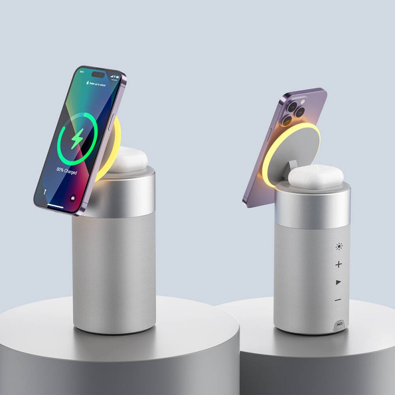 Bal-z Wiwu Wi-W022 Kablosuz Şarj Standlı Ambiyans Işıklı Bluetooth Speaker Hoparlör