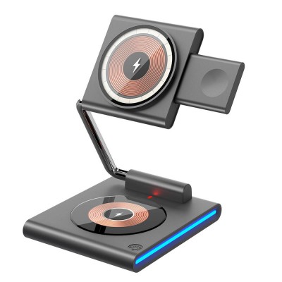 Bal-z Wiwu Wi-W023 Geek Telefon&Akıllı Saat&Kulaklık İçin 15W 3in1 Katlanabilen Hareketli Başlık Kablosuz Şarj Standı