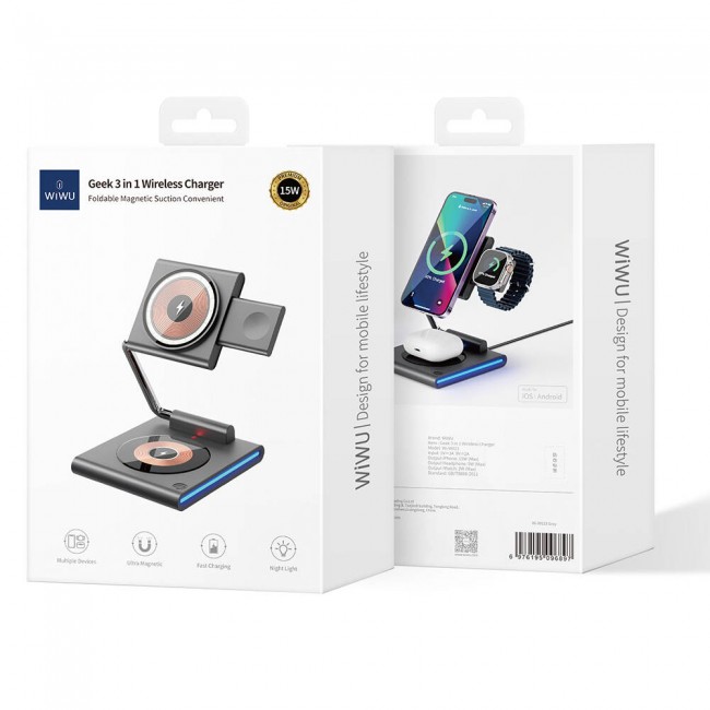 Wiwu Wi-W023 Geek Telefon&Akıllı Saat&Kulaklık İçin 15W 3in1 Katlanabilen Hareketli Başlık Kablosuz Şarj Standı Wiwu Wi-W023 Geek Telefon&Akıllı Saat&Kulaklık İçin 15W 3in1 Katlanabilen Hareketli Başlık Kablosuz Şarj Standı