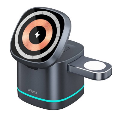 Bal-z Wiwu Wi-W024 Rubik Küp Ambiyans Işıklı Telefon&Akıllı Saat&Kulaklık İçin 15W 3in1 Kablosuz Şarj Standı