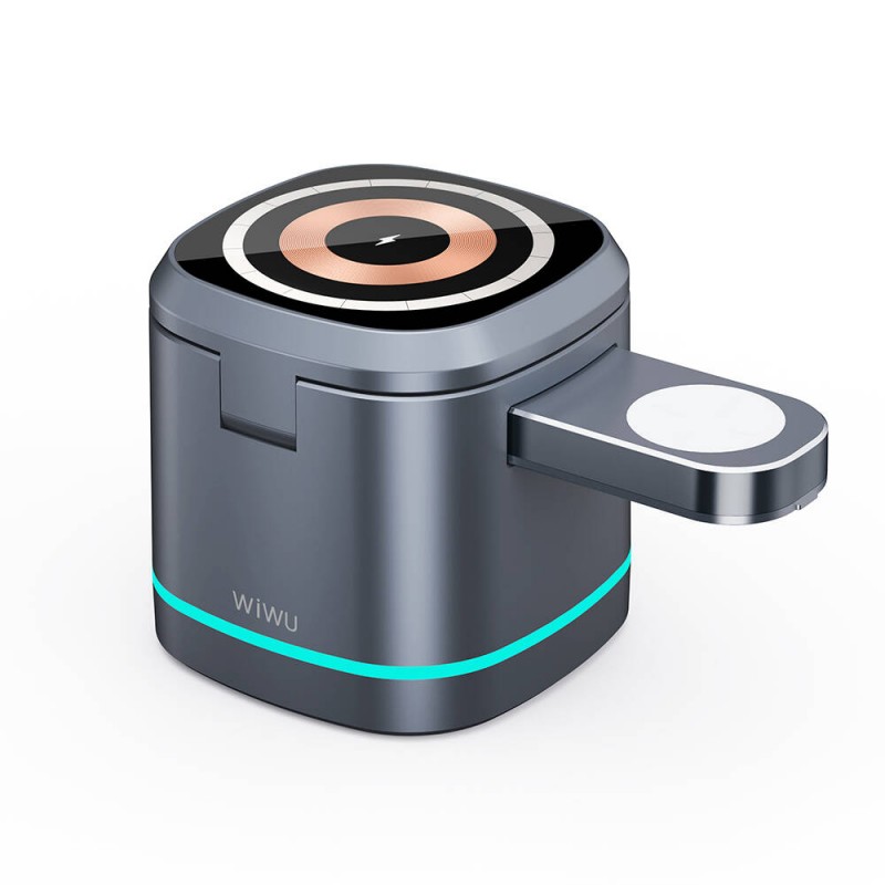 Bal-z Wiwu Wi-W024 Rubik Küp Ambiyans Işıklı Telefon&Akıllı Saat&Kulaklık İçin 15W 3in1 Kablosuz Şarj Standı