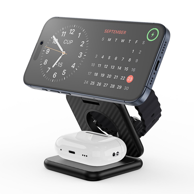 Bal-z Wiwu Wi-W035 3 in 1 Magnetik Hızlı Şarj Özellikli Aramid Fiber Kablosuz Şarj Standı 15W