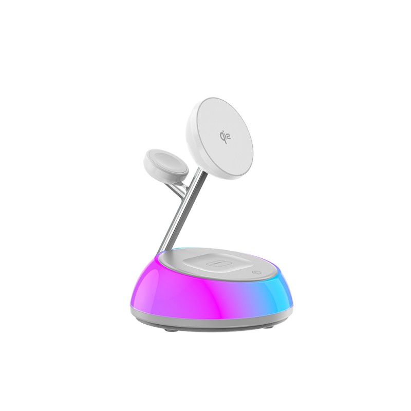 Bal-z Wiwu Wi-W036 Qi2 3 in 1 Magnetik Hızlı Şarj Özellikli Ambiyans Işıklı Kablosuz Şarj Standı 15W
