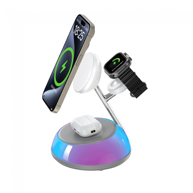 Wiwu Wi-W036 Qi2 3 in 1 Magnetik Hızlı Şarj Özellikli Ambiyans Işıklı Kablosuz Şarj Standı 15W Wiwu Wi-W036 Qi2 3 in 1 Magnetik Hızlı Şarj Özellikli Ambiyans Işıklı Kablosuz Şarj Standı 15W