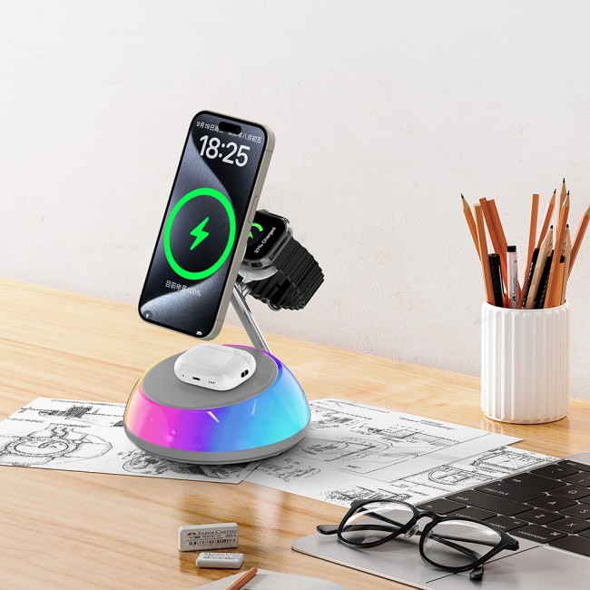 Wiwu Wi-W036 Qi2 3 in 1 Magnetik Hızlı Şarj Özellikli Ambiyans Işıklı Kablosuz Şarj Standı 15W Wiwu Wi-W036 Qi2 3 in 1 Magnetik Hızlı Şarj Özellikli Ambiyans Işıklı Kablosuz Şarj Standı 15W