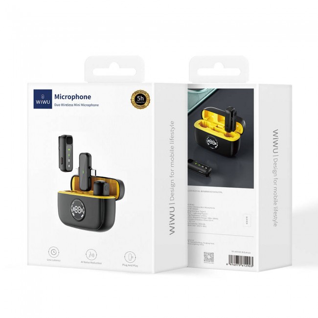 Wiwu Wi-WM003 Dijital LED Göstergeli Type-C & Lightning Portlu Çift Kablosuz Yaka Mikrofonu Wiwu Wi-WM003 Dijital LED Göstergeli Type-C & Lightning Portlu Çift Kablosuz Yaka Mikrofonu