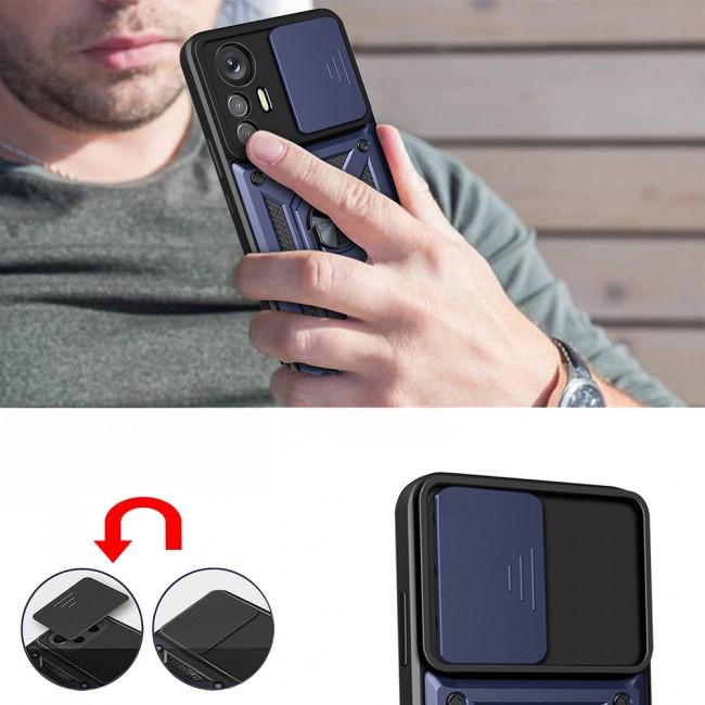 Xiaomi Mi 12 Lite Kılıf Magnetik Standlı Kamera Korumalı Zore Sürgülü Vega Kapak