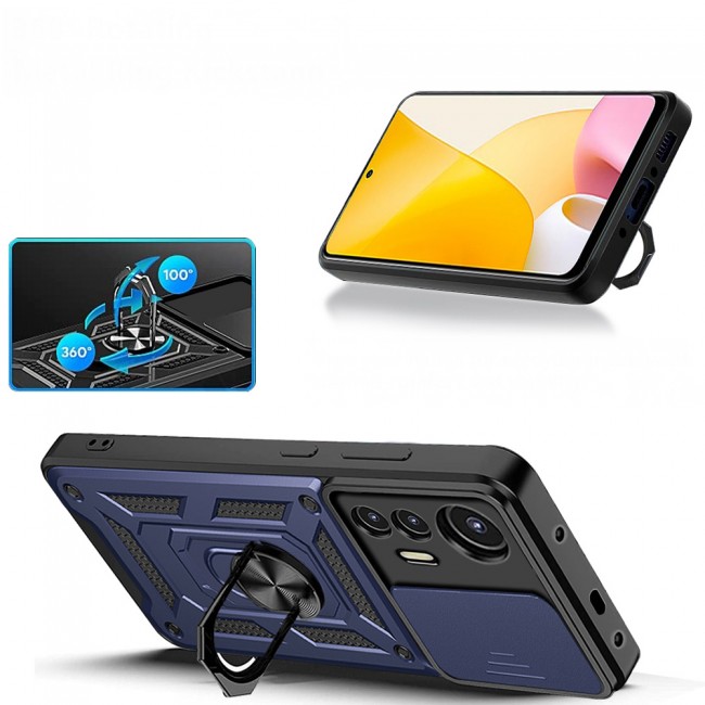 Xiaomi Mi 12 Lite Kılıf Magnetik Standlı Kamera Korumalı Zore Sürgülü Vega Kapak