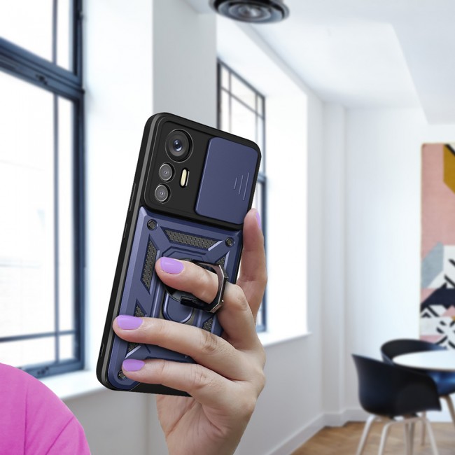Xiaomi Mi 12 Lite Kılıf Magnetik Standlı Kamera Korumalı Zore Sürgülü Vega Kapak