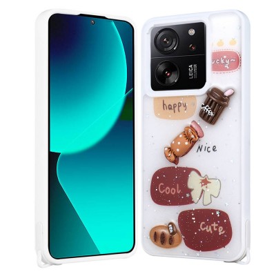 Bal-z Xiaomi Mi 13T Kılıf Parlayan Simli Kabartma Figürlü  Cevze Kapak