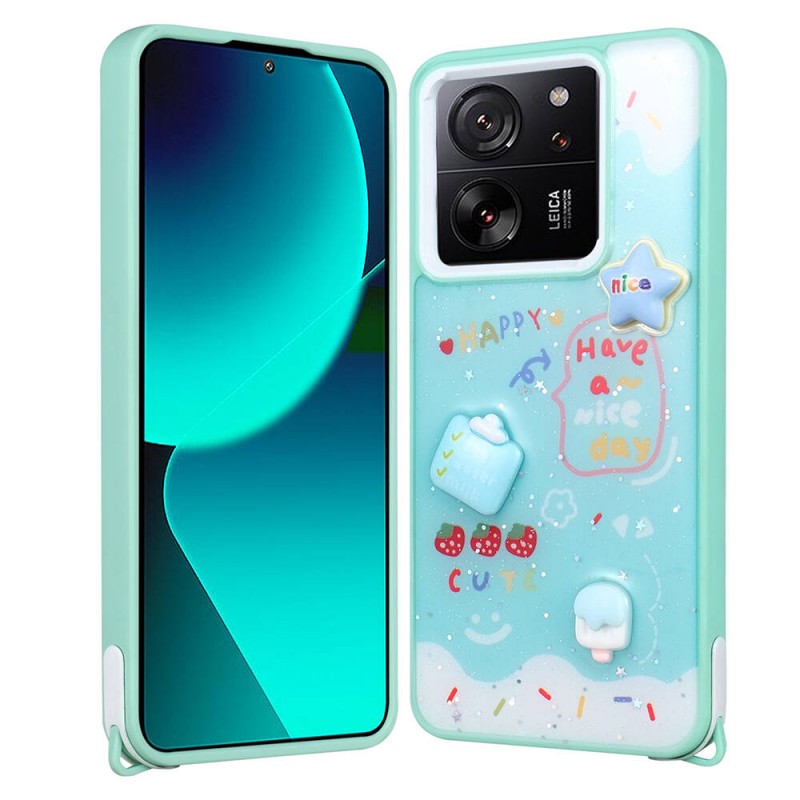 Bal-z Xiaomi Mi 13T Pro Kılıf Parlayan Simli Kabartma Figürlü  Cevze Kapak