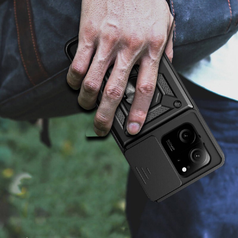 Bal-z Xiaomi Mi 13T Pro Kılıf Magnetik Standlı Kamera Korumalı  Sürgülü Vega Kapak