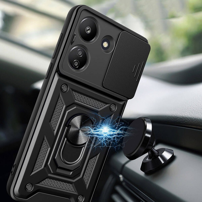 Bal-z Xiaomi Poco C65 Kılıf Magnetik Standlı Kamera Korumalı  Sürgülü Vega Kapak