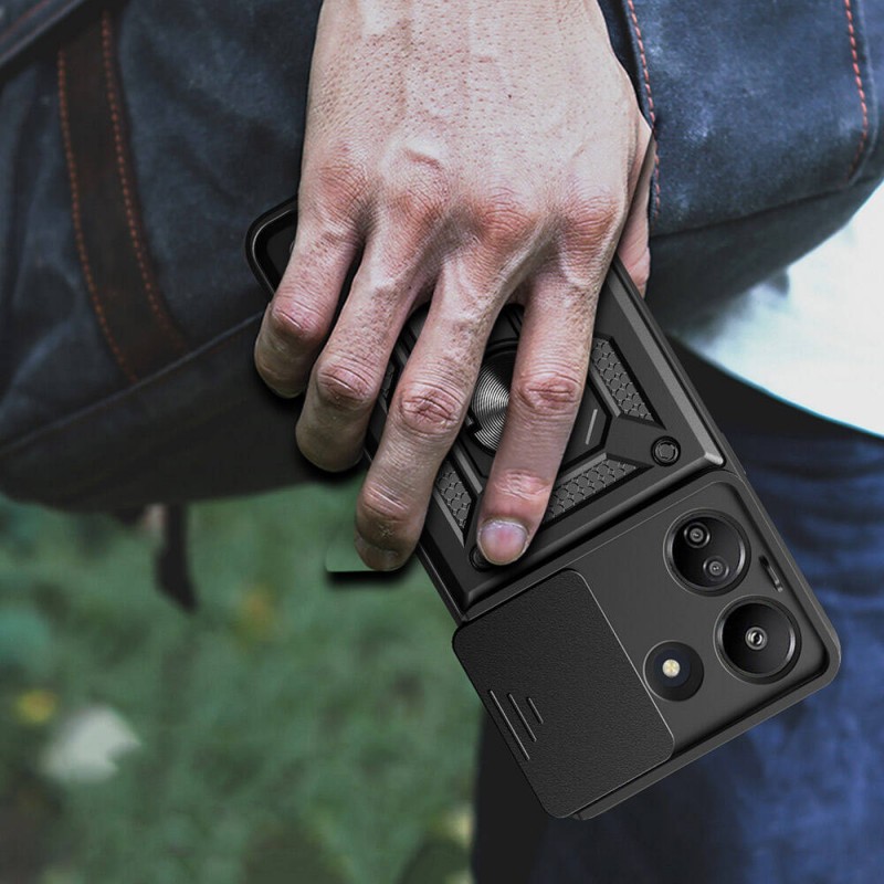 Bal-z Xiaomi Poco C65 Kılıf Magnetik Standlı Kamera Korumalı  Sürgülü Vega Kapak