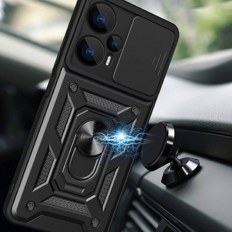 Bal-z Xiaomi Poco F5 Kılıf Magnetik Standlı Kamera Korumalı  Sürgülü Vega Kapak