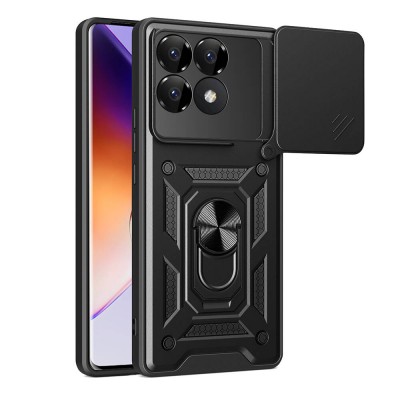 Bal-z Xiaomi Poco F6 Pro Kılıf Magnetik Standlı Kamera Korumalı Zore Sürgülü Vega Kapak